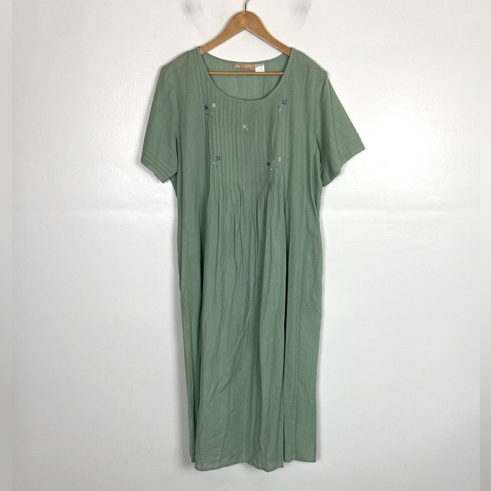 La Cera Dress Mumu Patio Dress Size XL Green Gauzy Cotton Prairie Cottagecore